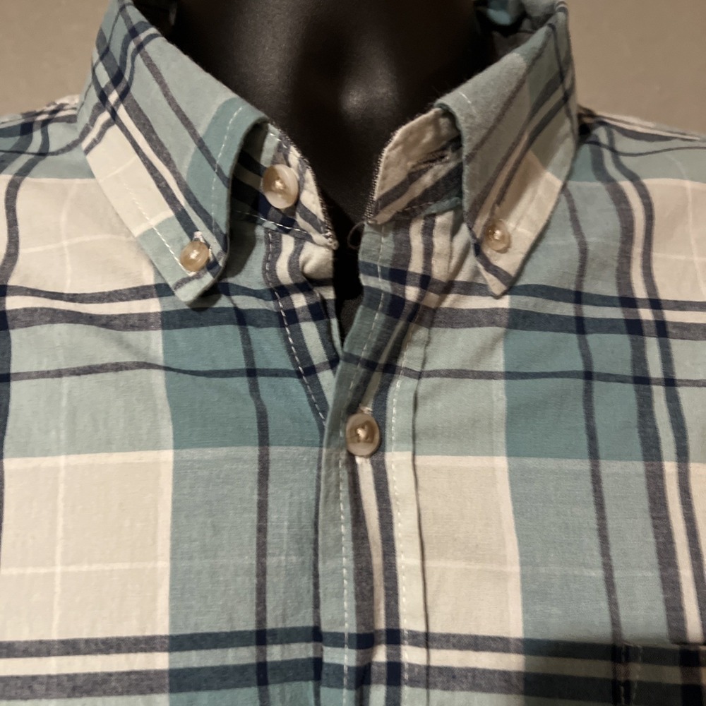 Lee Men's XL Blue White Plaid Stretch Button Down Short Sleeve Shirt Casual EUC - Picture 2 of 4